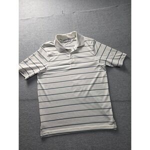 Ashworth Mens Striped Golf Polo Shirt White Blue Short Sleeve Size Small S